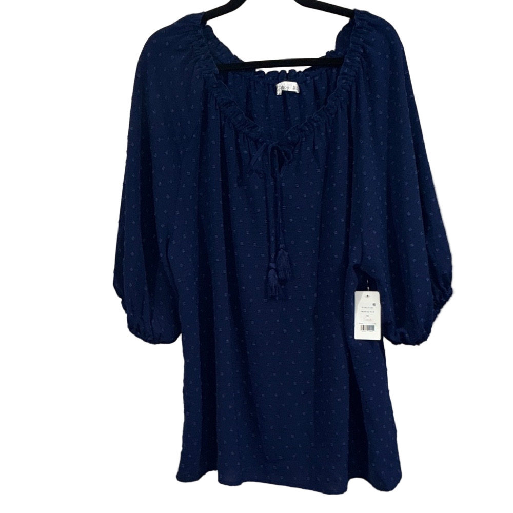 89th & Madison NWT Swiss Dot Navy Blue Women's Pheasant  Top